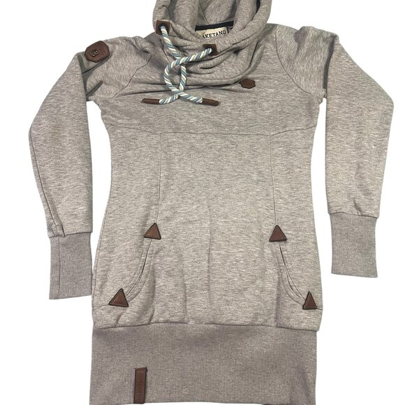 Naketano Hoodie Women's M Pullover Gray Tunic Length Brave New World Cowl Neck - Picture 1 of 6